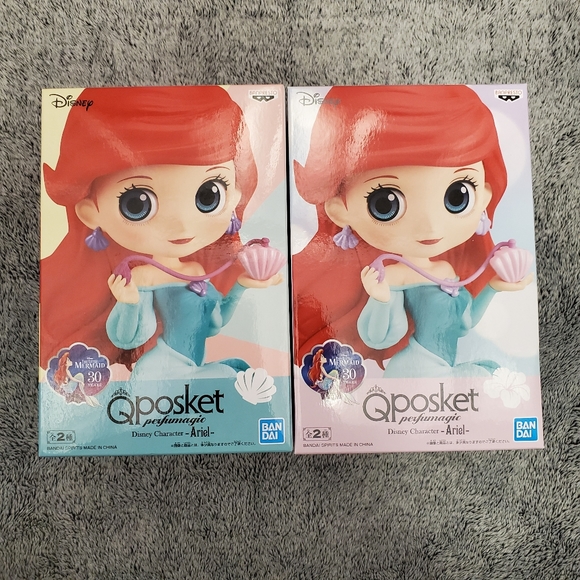 (Set of 2) Qposket Figure Disney Princess Ariel Mermaid Perfumagic Japan Toreba - Picture 1 of 3